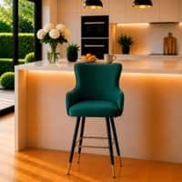 Doe Buck Nolen Upholstered Bar Stool in Green Colour with Gold Tip Legs