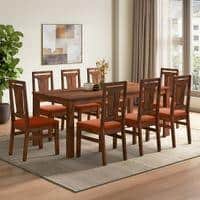 Arlo Teak Wood 8 Seater Size Dining Table Finish - Teak with Tessa Dining Chairs Set