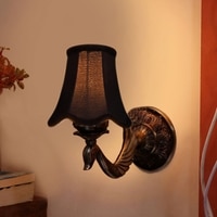 Devansh Gold Antique Wall Mounted Lamp With Black  Cotton Shade