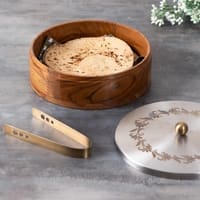 Inscribe Acacia Wood Roti Box With Tong Silver