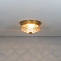 Cameron 2-Light Flush Mount Ceiling Light In Brass Finish With Amber Diamond Cut Glass