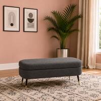 Doe Buck Luxury Boucle Storage Bench in Grey Colour with Gold Tipped Legs