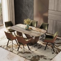 Paloma Casey 6 Seater Dining Set (Jupiter Spanish Ceramic Finish, Olive & Tan Colour)