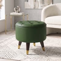 Rene Tuffed Pouffee In Mango Walnut Finish with Olive Leatherette Colour