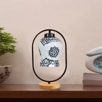 Devansh Multicolor Glass Wooden & Iron  Table Lamp -17 Inch Height  -Jhu