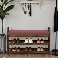 Fjellstad Solid Wood Shoe Rack with Seating in Walnut Brown finish