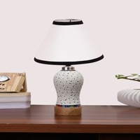 Devansh Conical White & Black  Cotton Shade Lamp With Wood & Mosaic Glass Base For Decoration/Office/Home/Gifting/Study For Decoration/Office/Home/Gifting/Study -(10X10X14.5) Inches -A