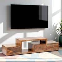 Vintara Sheesham Wood Contemporary TV Entertainment Unit for TV upto 60 inch in TEAK FINISH