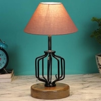 Rylie Grey cotton Table lamp with Wood & Iron Base