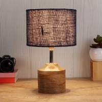 Emily Blue Natural Fiber Shade Table Lamp with Natural Wooden Base