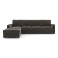 Apollo Compact Sofa (Colour : Sea Port Blue Velvet, Cushion : Soft, Back Type : High Back, Seating Capacity : Left Aligned 3 Seater + Left Aligned Chaise + Ottoman)