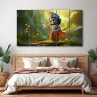 The Castle Decor Bal Gopal Wall Painting Wooden Framed 27x48 Inch (Style 12)
