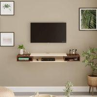 Toska Engineering Wood Wall Mount TV Entertainment Unit Set Top Box Stand/TV Cabinet with Shelves for Books & Décor Display Unit Large Upto 50 Inches (Brown Maple & Beige)