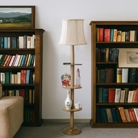 Devansh Shelf Wooden Floor Lamp