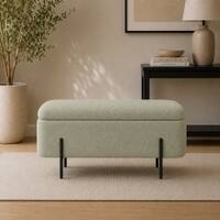 Doe Buck Luxury Boucle Storage Bench in Sage Colour with Black Metal Legs