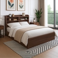 Maverick Engineered Wood Double Bed With Head Board Storage in Columbian Walnut Finish