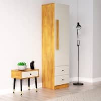 Hexa Red Wooden 1 Door Wardrobe with 2 Drawers Hanging Space in Giant Wood and Frosty White Color
