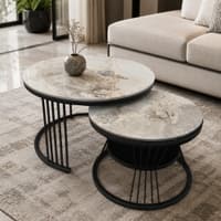 Luxury Modern Marble Finish Nesting Coffee Table Set of 2