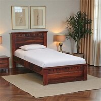 Zvya Solid Wood Single  Size Upholstered Bed Without Storage (Honey Finish)