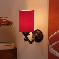 Devansh Metal Electric Wall Light in Antique Gold Colour with Red Shade Count of 1 Light