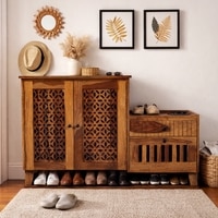 Dolo Sheesham Wood  Shoerack  in Teak Finish