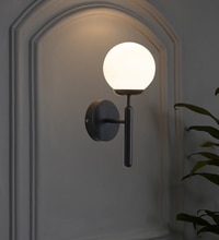 Divina Single Light Wall Fitting In Black  Finish With Opal Frosted White Glass