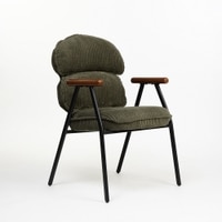 Antho Cotton Dining Chair with Wooden Armrest