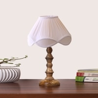 Devansh Off-White Cotton Vintage  Lamp With Wood Base (12X12X18)