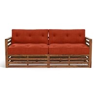 Raymond 3 Seater Wooden Sofa in Teak Finish & Lava Colour