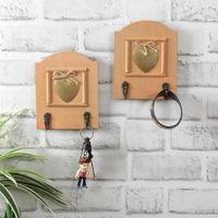 Light Orange Hand painted Wall Hooks with Brass Heart Accent-2 Hooks