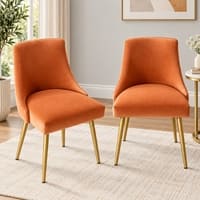 Rosslyn Sheesham Wood Set of 2 Accent Chairs in Peach Velvet Upholstery with Metal Legs