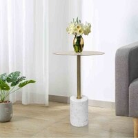 Metalsmith Emmy Round Side Table – Metal & Marble, Gold Finish