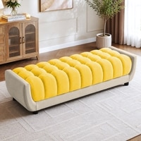 Resco  Velvet 2 Seater 4 Feet Ottoman Bench in Yellow & Cream  Color