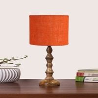 Devansh Orange  Jute   Table Lamp With  Wood Natural Base (7X7X15.5 Inches)-17