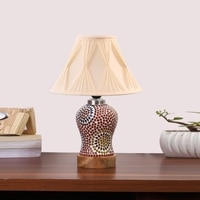 Devansh Off-White Cotton Shade Curtain  Lamp With Wood & Mosaic Glass Base For Decoration/Office/Home/Gifting/Study For Decoration/Office/Home/Gifting/Study