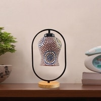 Devansh Multicolor Glass Wooden & Iron  Table Lamp -17 Inch Height  -Ajh