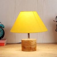 Ayelet Yellow Fabric Shade Table Lamp with Natural Wooden Base