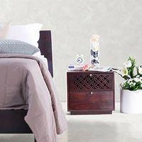 Alaca Solid Wood Bedside Table in Mahogany Finish