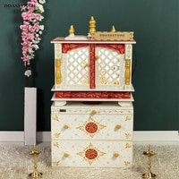 D'Dass Multi Color Mdf and Sheesham Wooden Temple With Cabinet For Pooja