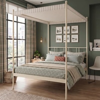 Perryn Four Poster Metal Non Storage King Bed in Glossy Ivory Finish