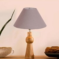 Devansh Grey Cotton Table Lamp With  Wood Natural Base (10X18 Inches)-32