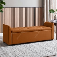 Sibol Leatherette  2 Seater Ottoman Bench with Storage  in Tan Color