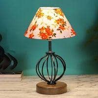 Delaney Multicolor cotton Table lamp with Wood & Iron Base