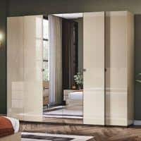 Naomi 6 Door Mirrored Wardrobe In High Gloss Beige Finish