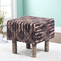 Verona Solid Wood Pouf Stool in Black Diamond Jackard fabric