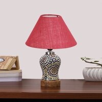 Devansh Conical Pink Jute Shade Lamp With Wood & Mosaic Glass Base For Decoration/Office/Home/Gifting/Study For Decoration/Office/Home/Gifting/Study -(10X10X14.5) Inches -A