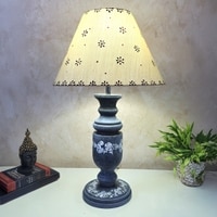 Grey Stone Finish Handpainted And Hancarved Distress Wooden Table Lamp
