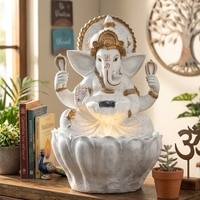 White 2Ft Lotus Ganesha Water Fountain