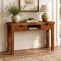 Wadsworth Shesham Wood Console Table in Honey Oak Finish With 2 Drawer