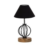 Saylor Black cotton Table lamp with Wood & Iron Base